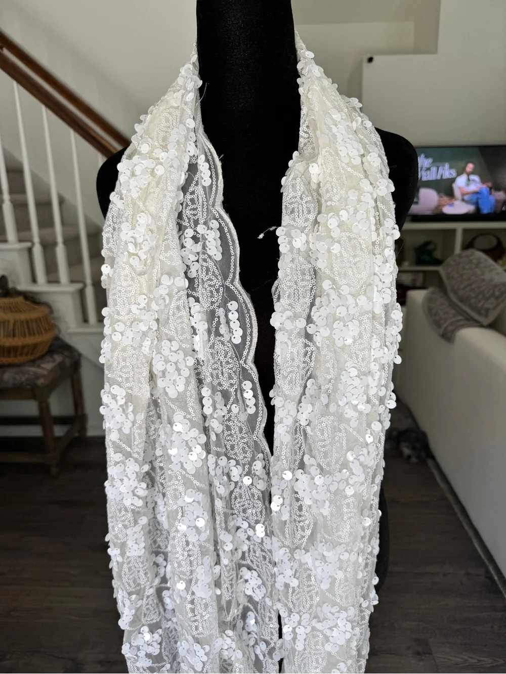Capulet White Lace Decorative Scarf with Sequin Detail